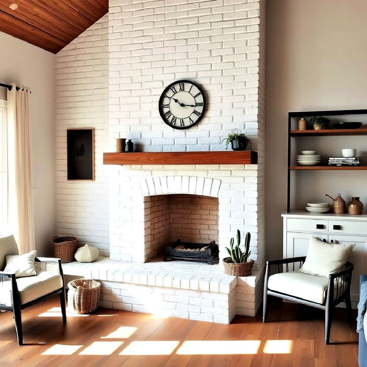 rustic white brick fireplace