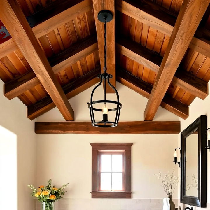 rustic wooden beams tuscan bathroom