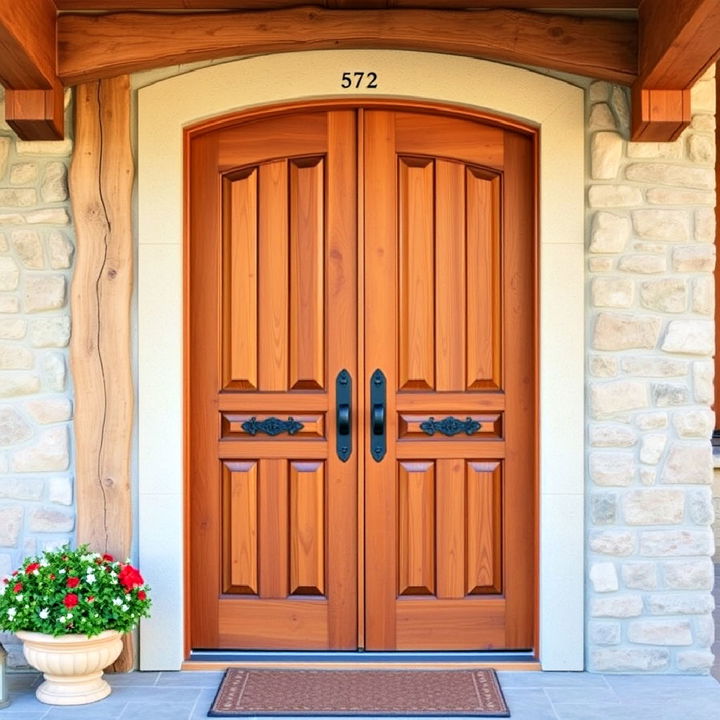 rustic wooden double front door