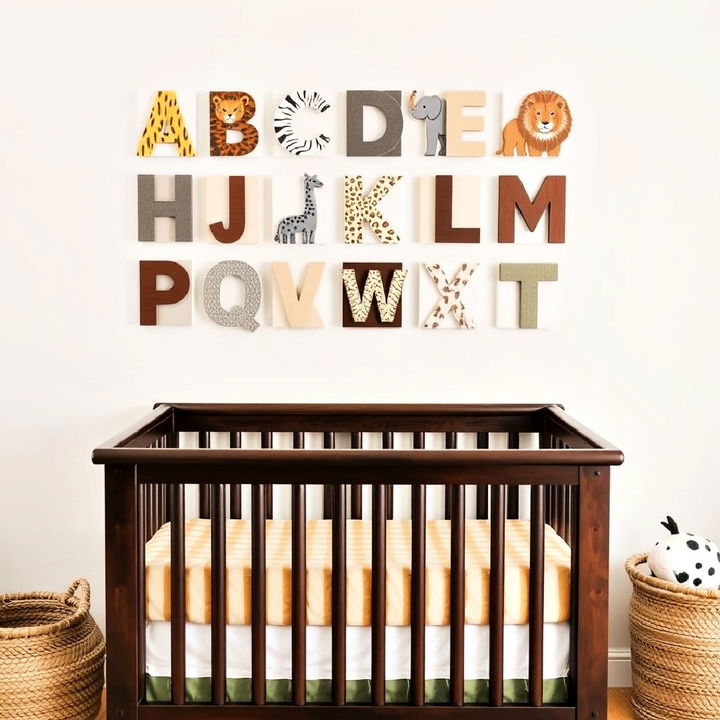 safari themed alphabet wall art for nursery