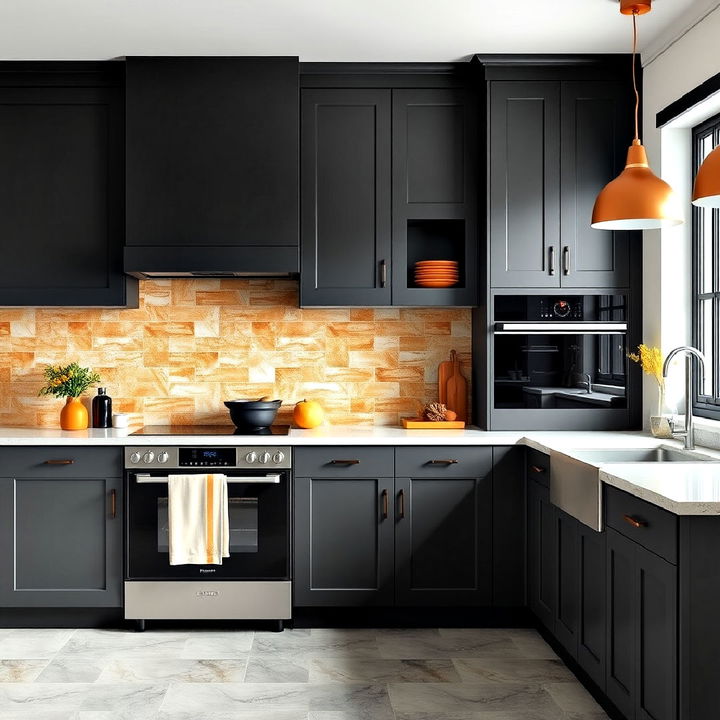 saffron and charcoal gray kitchen