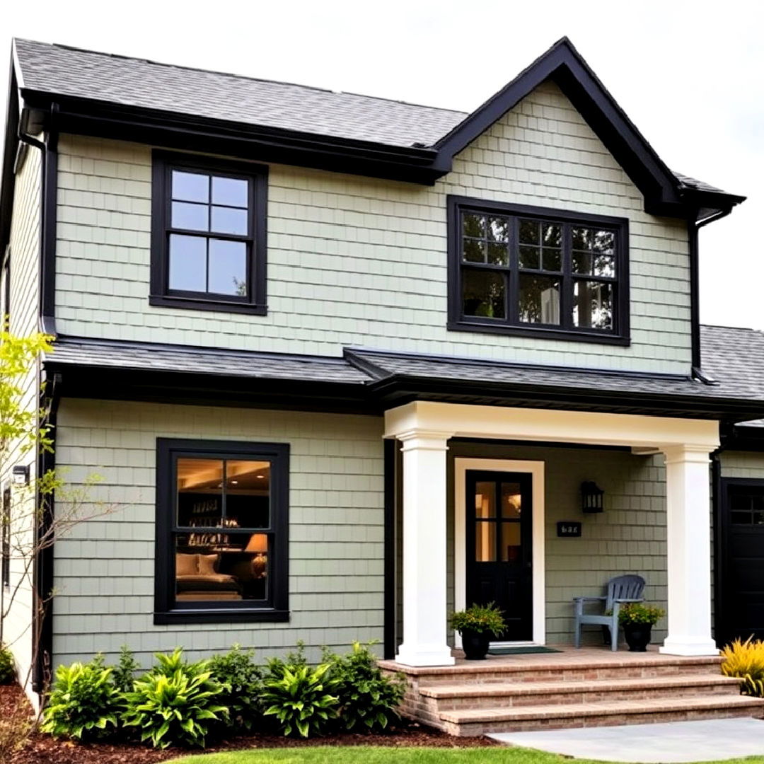 25 Sage Green Houses With Black Trims for Curb Appeal