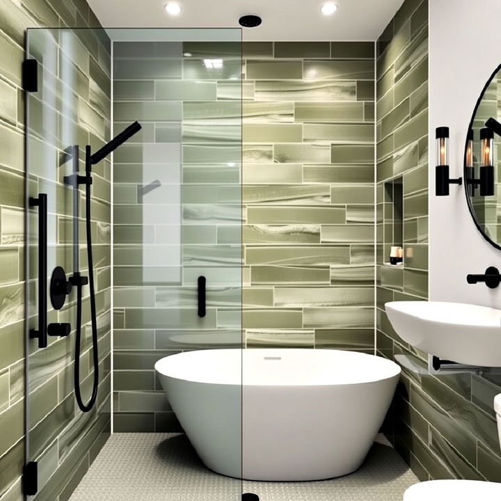 sage green tiles with matte black accents