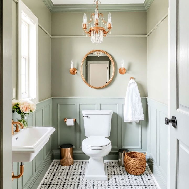 sage green wainscoting for powder room