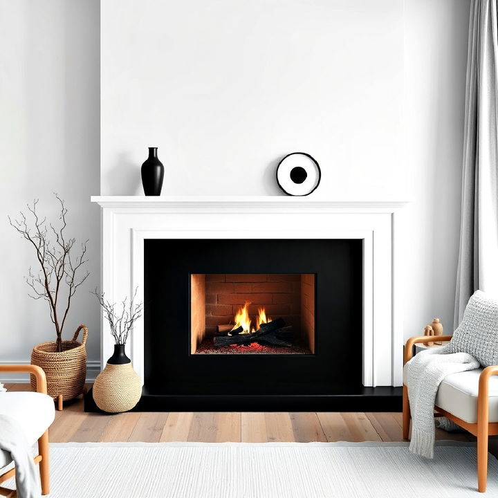 scandinavian simplicity black and white fireplace