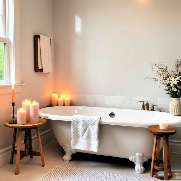 scented candles in cozy bathroom