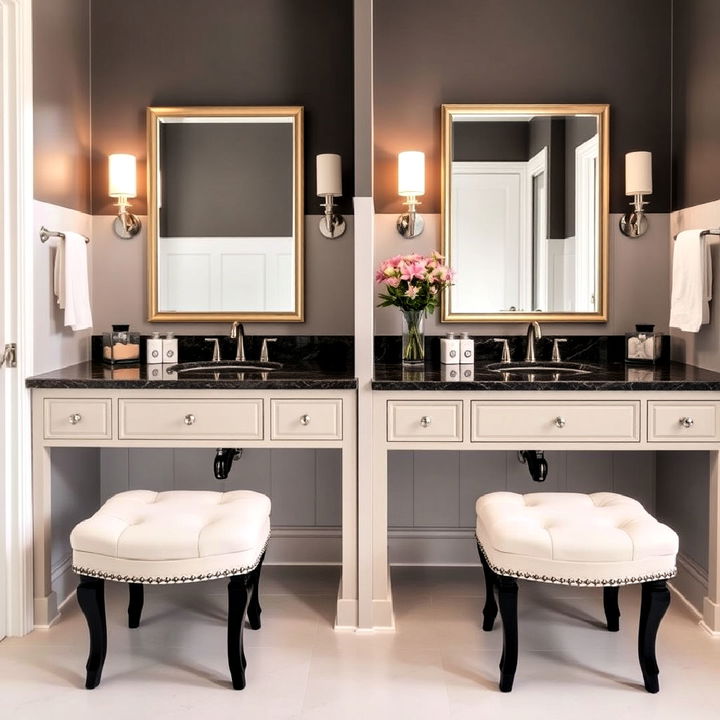 separate vanity seating for his and her bathroom