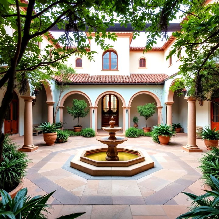 serene courtyard fountains