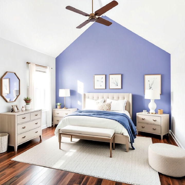 serene periwinkle bedroom accent wall