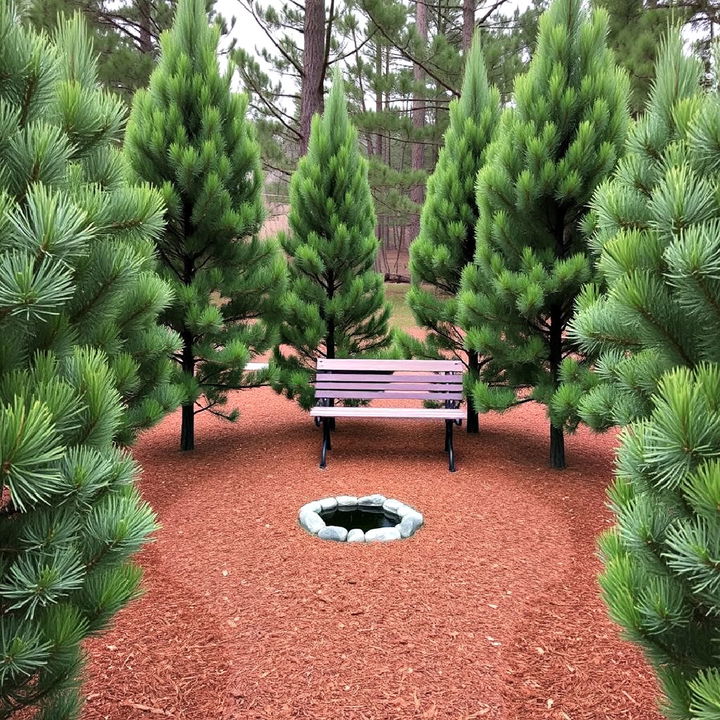 serene pine tree meditation area