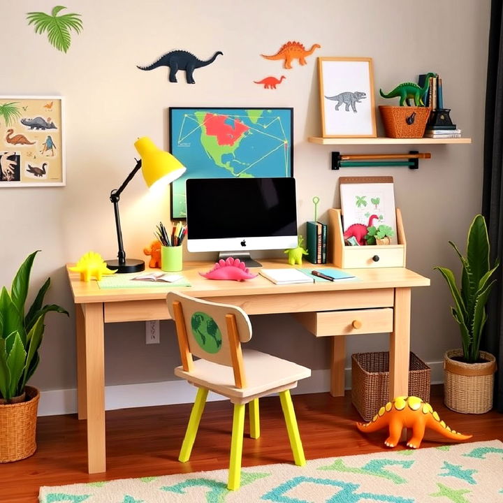 set up a dinosaur themed study or art desk