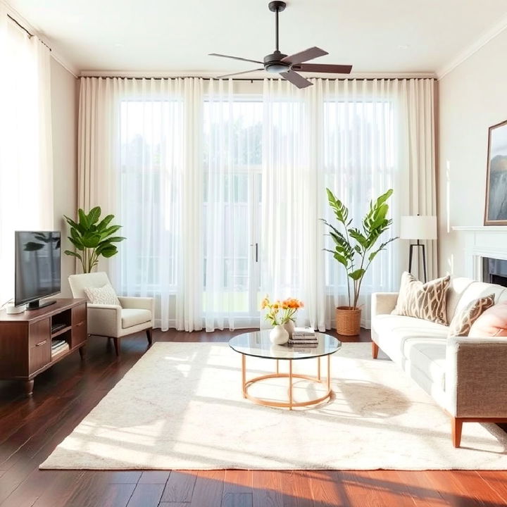 sheer curtains with dark brown floor