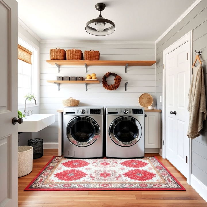 shiplap laundry room accent rug