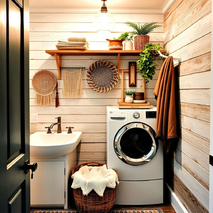 shiplap laundry room walls for a boho vibe