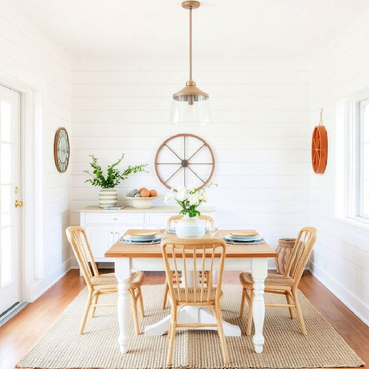 shiplap walls for coastal cottage style dining room