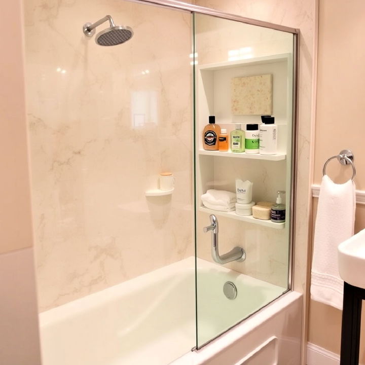 shower tub combo with built in shelving