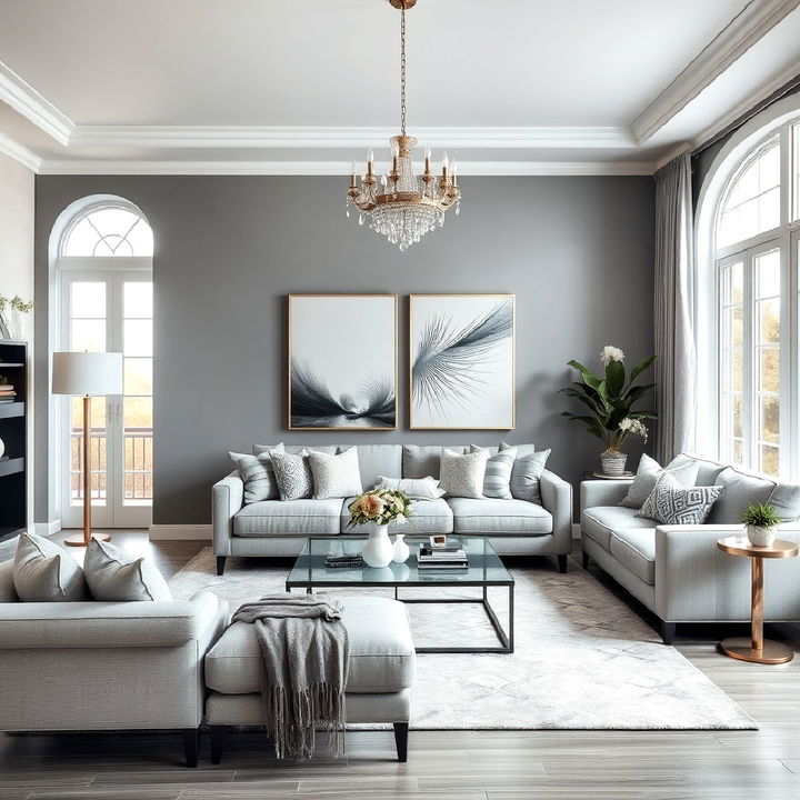 silver and grey color scheme living room