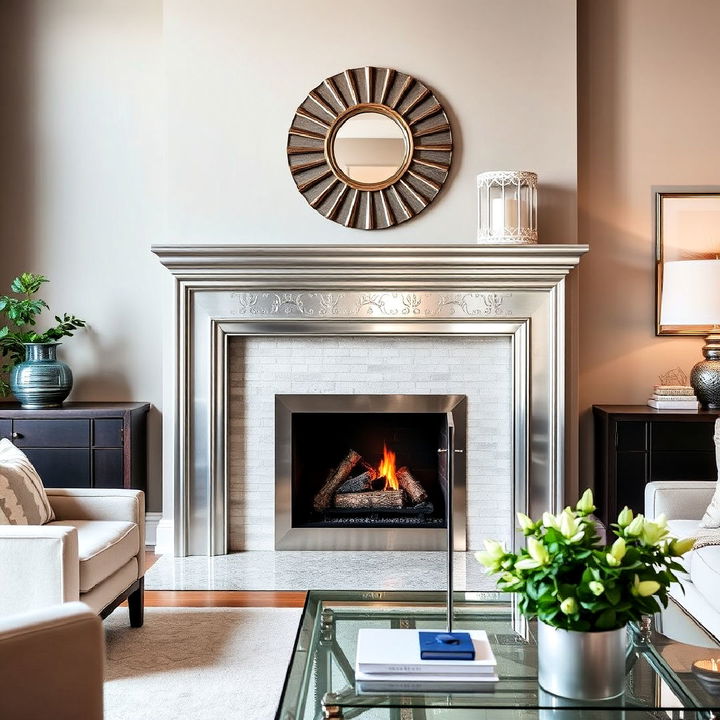 silver fireplace surround for living room