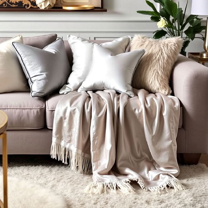 silver throw blankets and cushions for living room