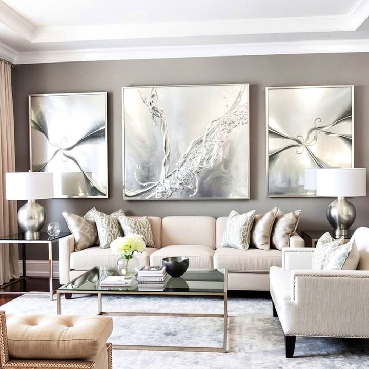 silver toned wall art for living room