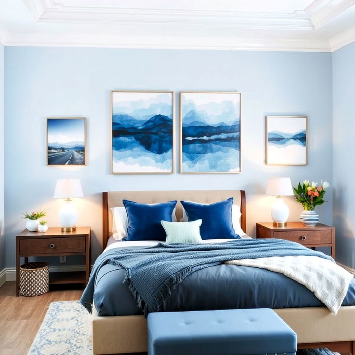 sky blue wall art for bedroom