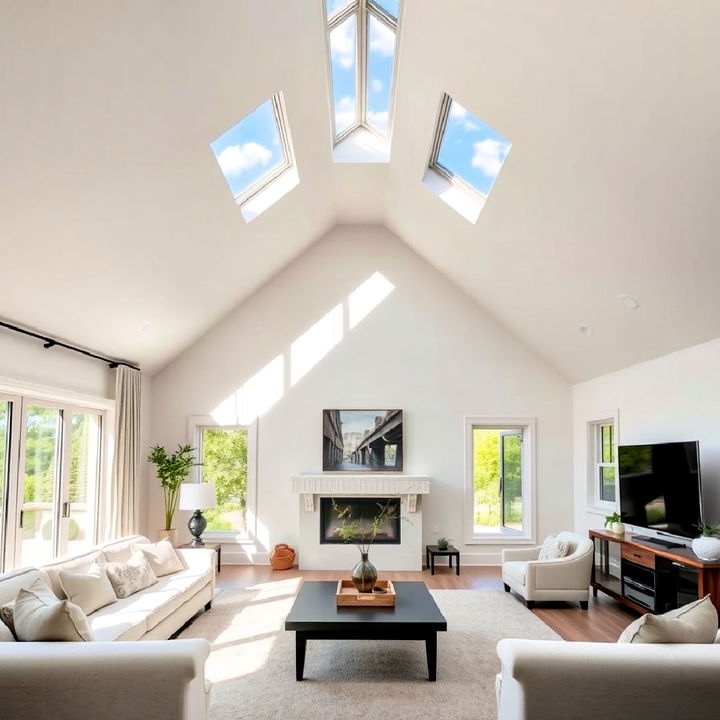 skylights vaulted ceiling living room