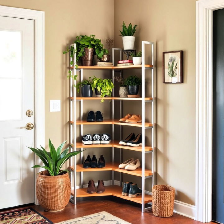 sleek and elegant corner shelving unit