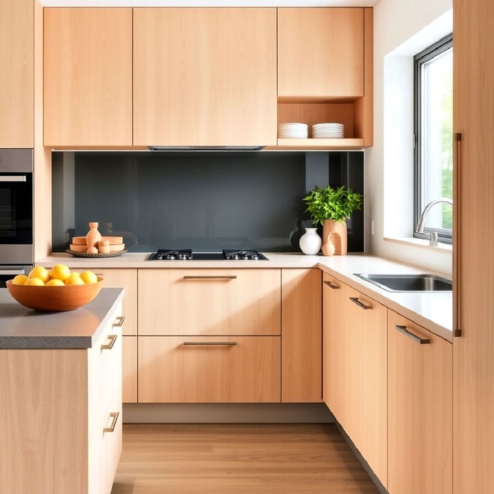 sleek and minimalist maple kitchen cabinets