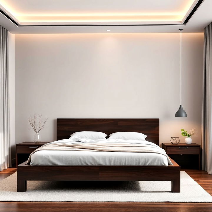 sleek and modern dark wood bed frame