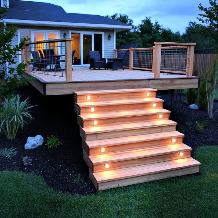 sleek and modern floating deck steps