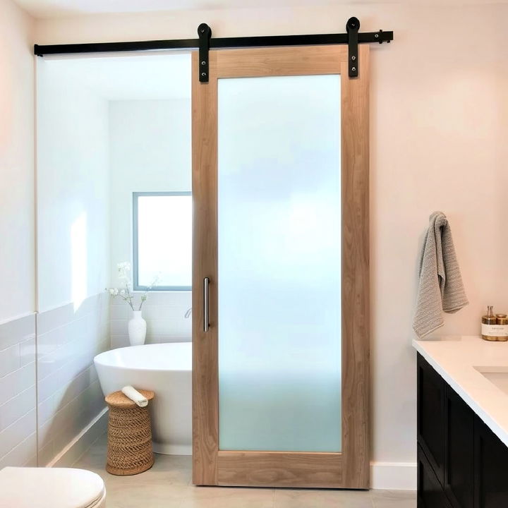 sleek and modern frosted glass barn door