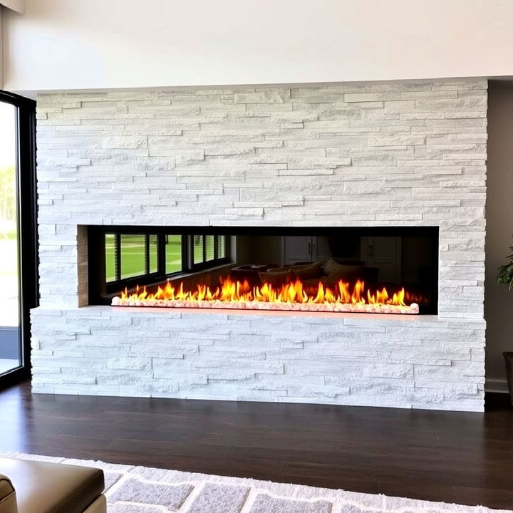 sleek and modern linear faux stone fireplace