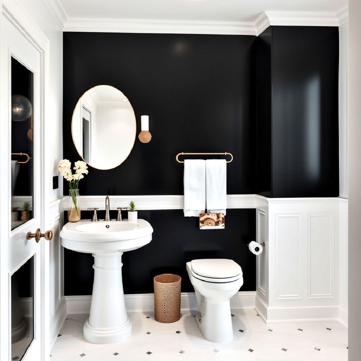 sleek black accent wall with white fixtures