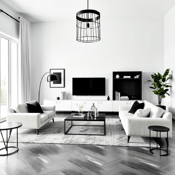 sleek black accents with grey floor