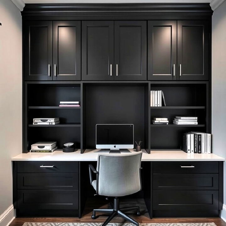 sleek black built in cabinets storage solution