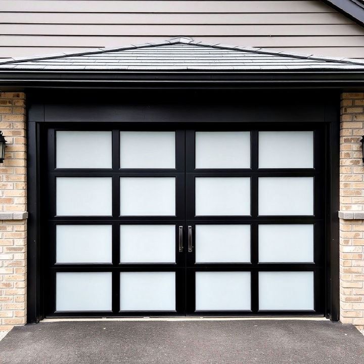 sleek black garage doors with elegant frosted glass panels