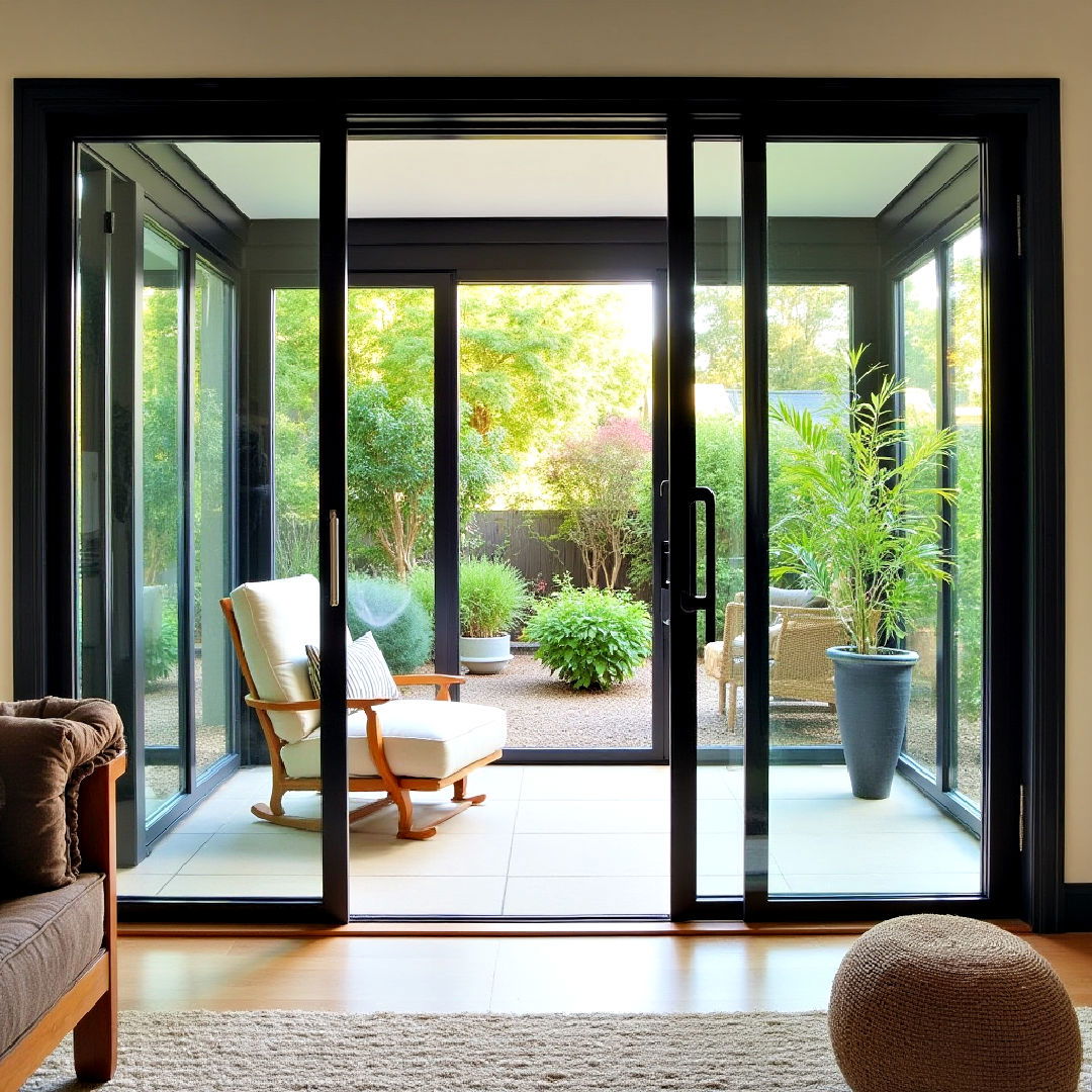sleek black sliding glass doors