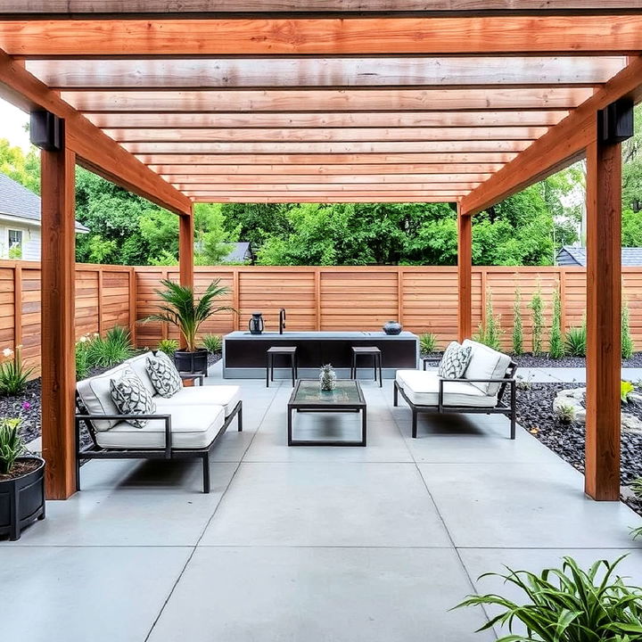 sleek concrete slabs for pergola flooring