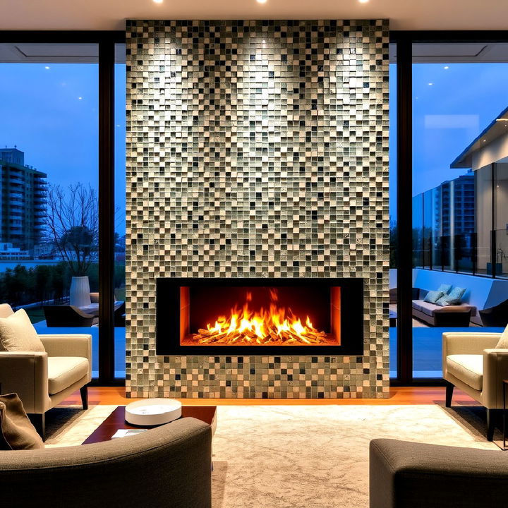 sleek glass fireplace tiles