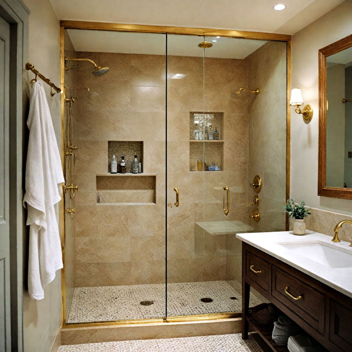 sleek gold framed shower enclosure