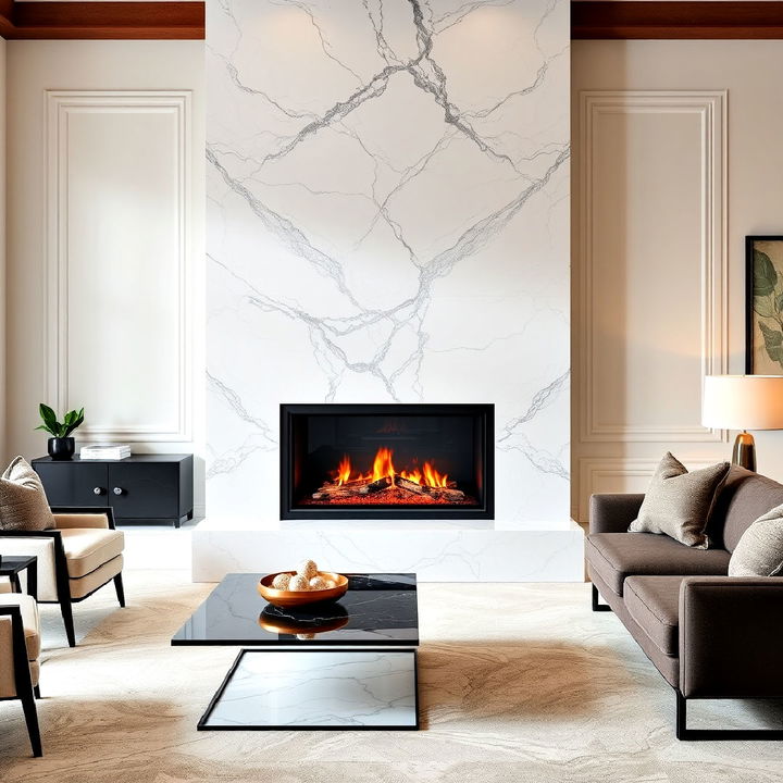 sleek marble fireplace tiles