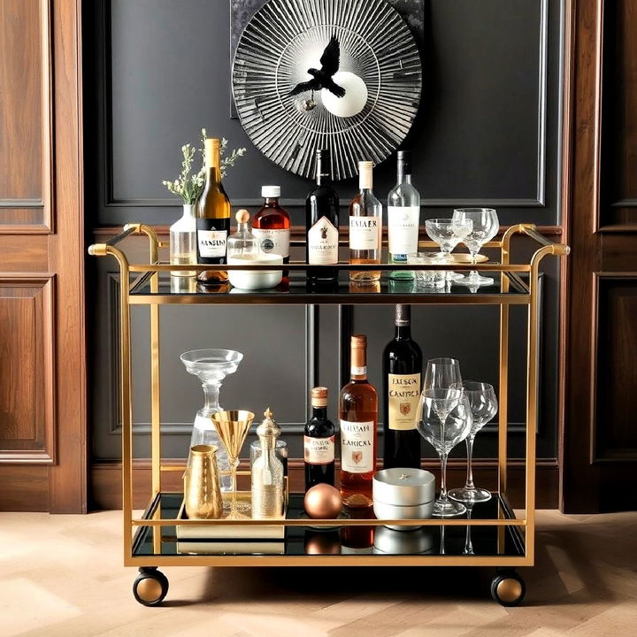 sleek metal framed bar cart