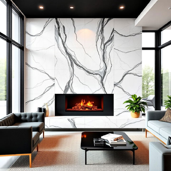 sleek quartz fireplace tiles