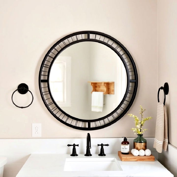 sleek round metal frame mirror