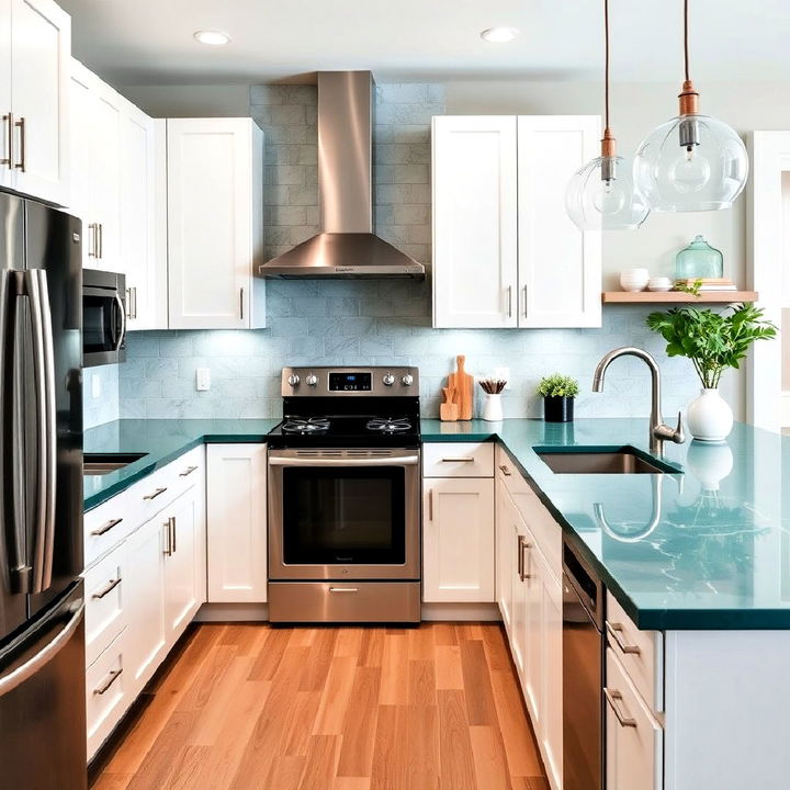 sleek teal countertops for kitchen design