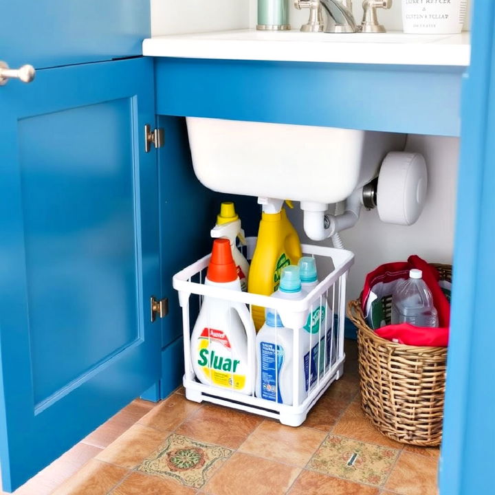 sleek under sink laundry room storage