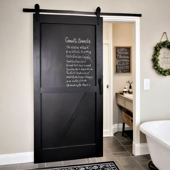 sliding barn door with a chalkboard surface