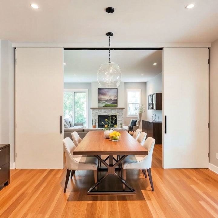 sliding doors to separate living and dining area