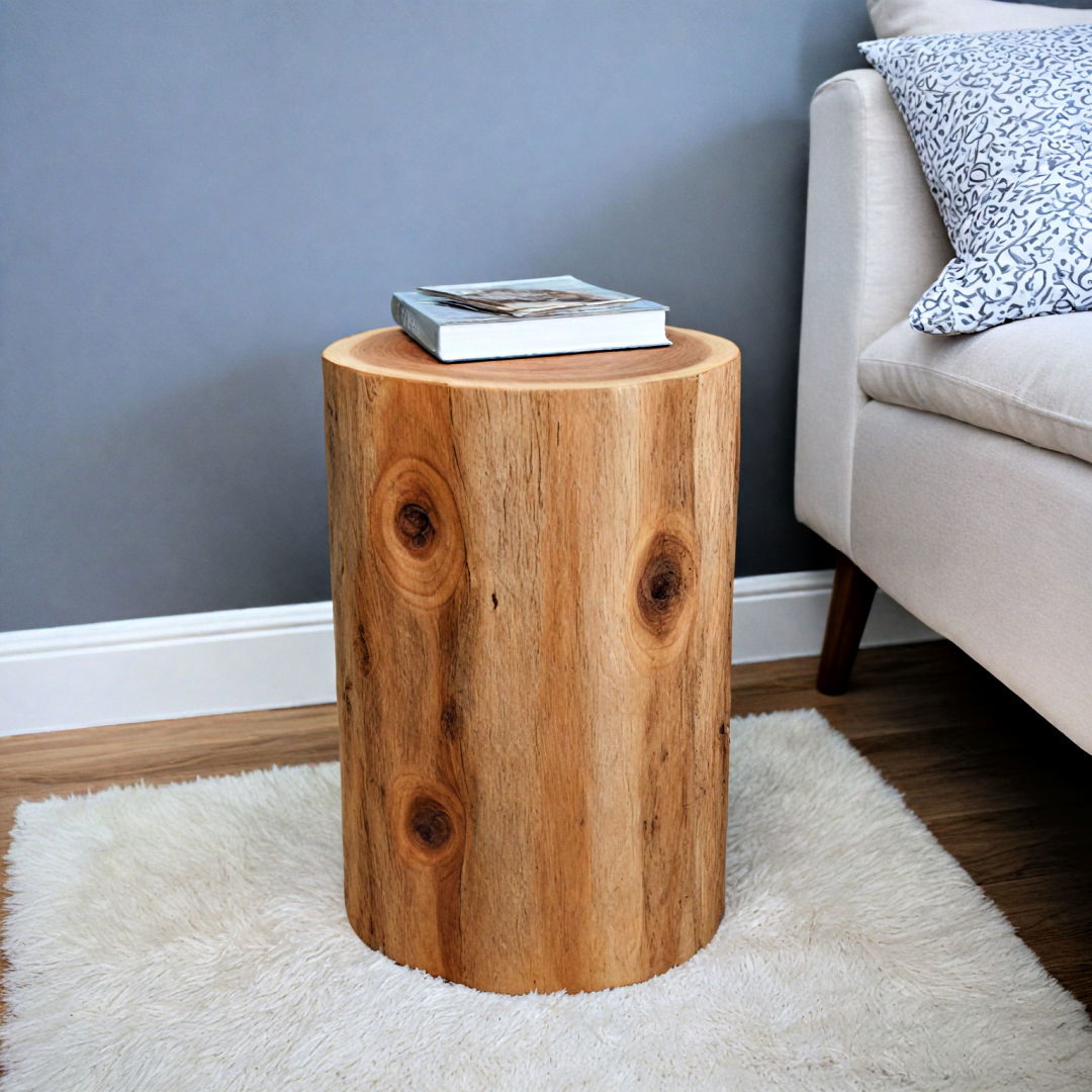 small functional log side table nursery decor