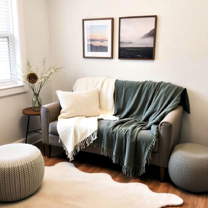 soft blankets to add comfort to a therapy room